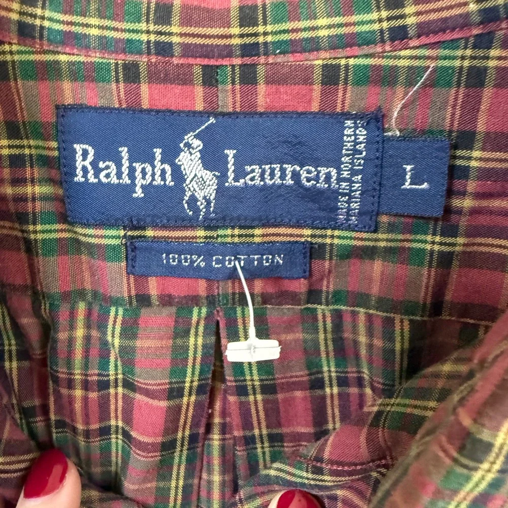 Polo‎ Ralph Lauren Plaid Button Down Shirt Mens Large Cotton Classic Preppy